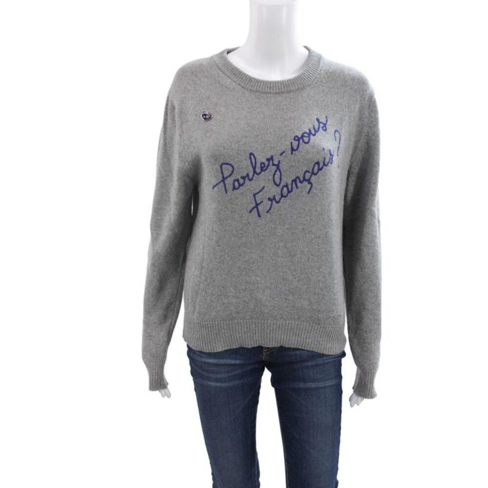 Maison Labiche Women Pullover Recycled Wool Crew Neck Gray Size M